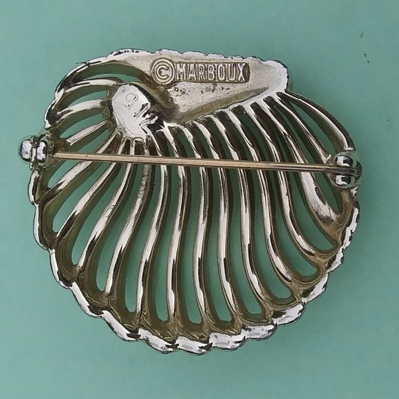 Vintage Marboux gold tone faux pearl brooch - Picture 9 of 16